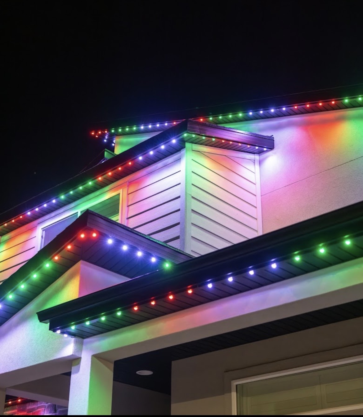 Red green and white permanent holiday lights